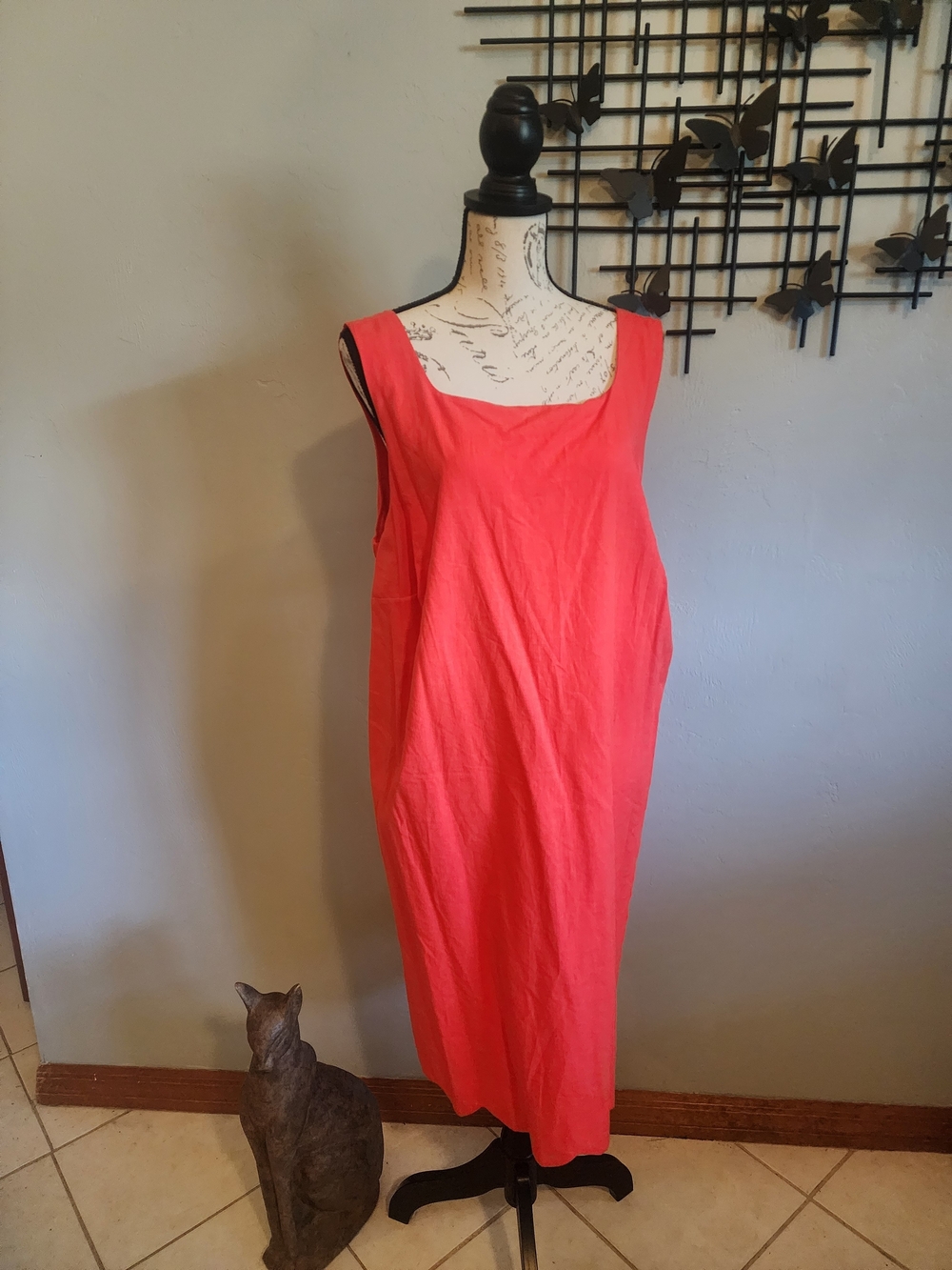Kate Spade Red Sleeveless Midi Dress With Scalloped Hem